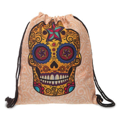 Halloween Skull Pattern Drawstring Bag Horror Punk Sports Fitness Backpack