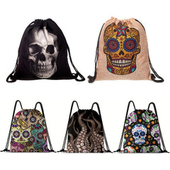 Halloween Skull Pattern Drawstring Bag Horror Punk Sports Fitness Backpack