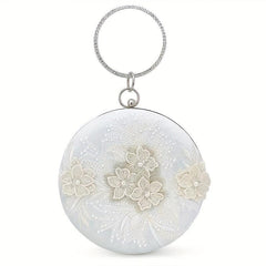 Floral Embroidery Round Evening Bag Clutch Wedding Purse For Women