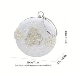 Floral Embroidery Round Evening Bag Clutch Wedding Purse For Women