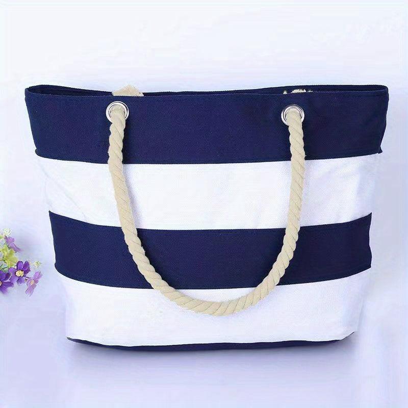 Colorblock Tote Shoulder Bag Versatile Handbag Travel Beach Bag