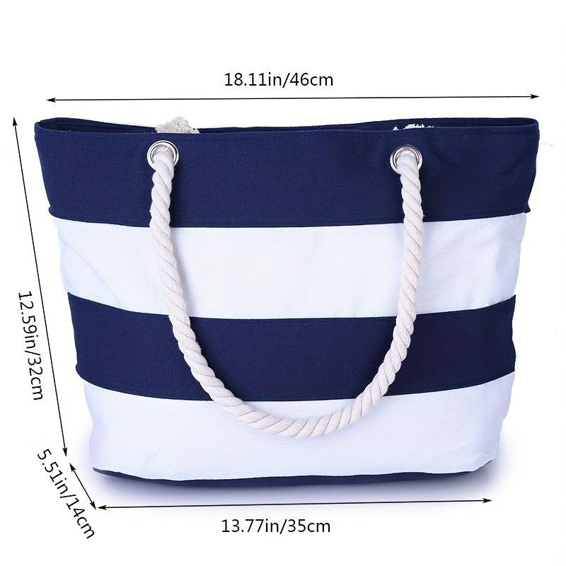 Colorblock Tote Shoulder Bag Versatile Handbag Travel Beach Bag