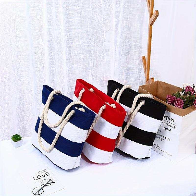 Colorblock Tote Shoulder Bag Versatile Handbag Travel Beach Bag