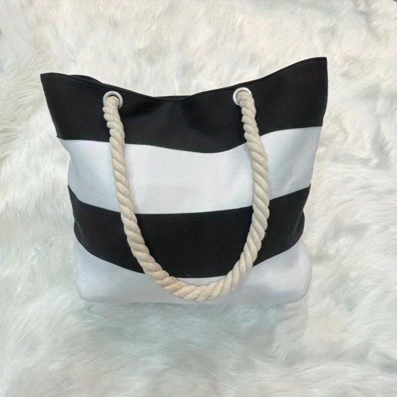 Colorblock Tote Shoulder Bag Versatile Handbag Travel Beach Bag