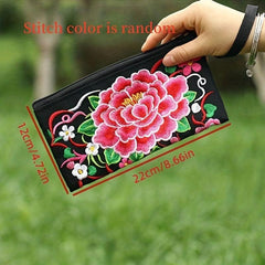 Vintage Embroidered Long Wallet Clutch Coin Purse