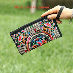 Vintage Embroidered Long Wallet Clutch Coin Purse