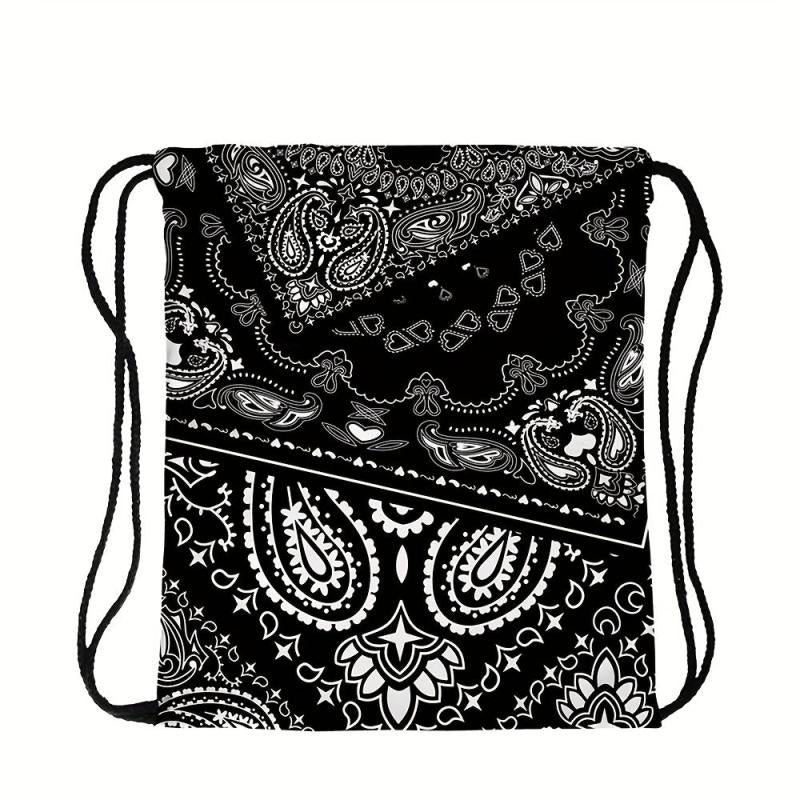 Vintage Print Drawstring Bag Lightweight Backpack