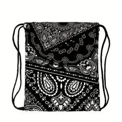 Vintage Print Drawstring Bag Lightweight Backpack