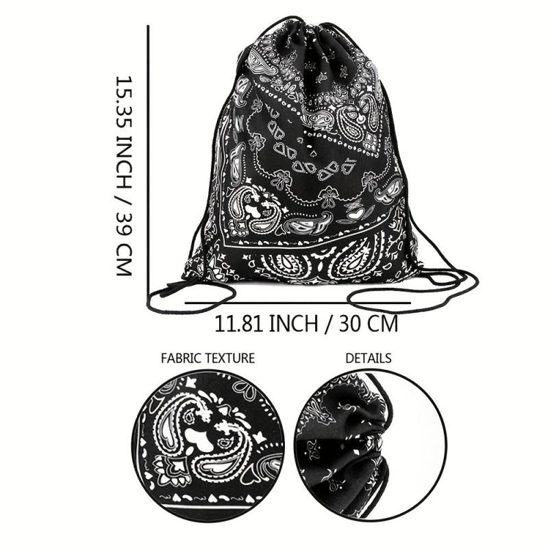 Vintage Print Drawstring Bag Lightweight Backpack