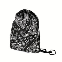 Vintage Print Drawstring Bag Lightweight Backpack
