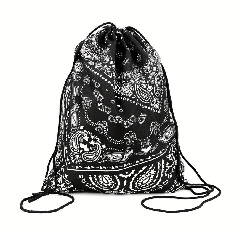 Vintage Print Drawstring Bag Lightweight Backpack