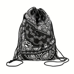 Vintage Print Drawstring Bag Lightweight Backpack