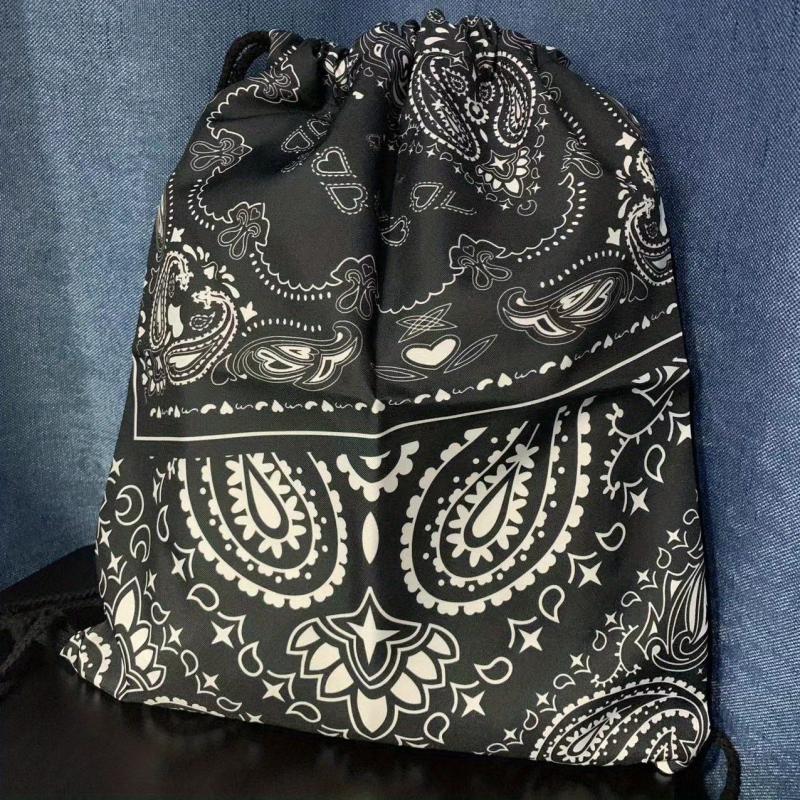 Vintage Print Drawstring Bag Lightweight Backpack