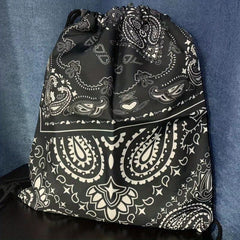 Vintage Print Drawstring Bag Lightweight Backpack