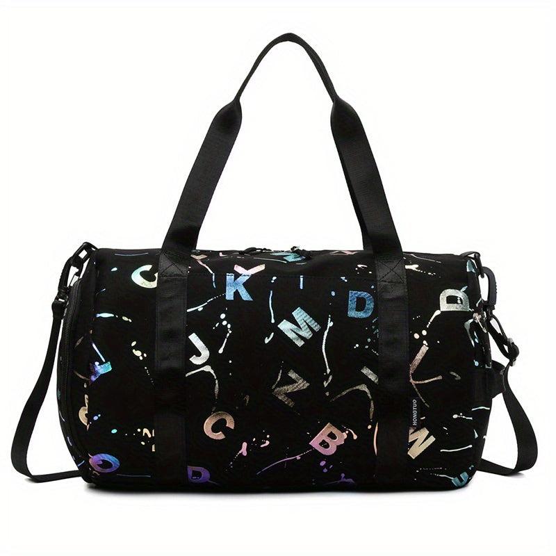 Holographic Letter Print Sports Gym Bag Large Travel Duffle Bag