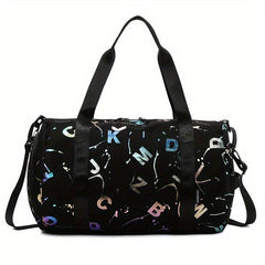 Holographic Letter Print Sports Gym Bag Large Travel Duffle Bag