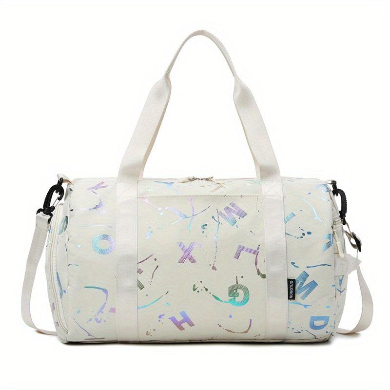 Holographic Letter Print Sports Gym Bag Large Travel Duffle Bag