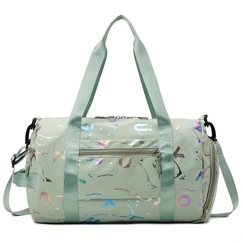Holographic Letter Print Sports Gym Bag Large Travel Duffle Bag