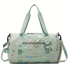 Holographic Letter Print Sports Gym Bag Large Travel Duffle Bag
