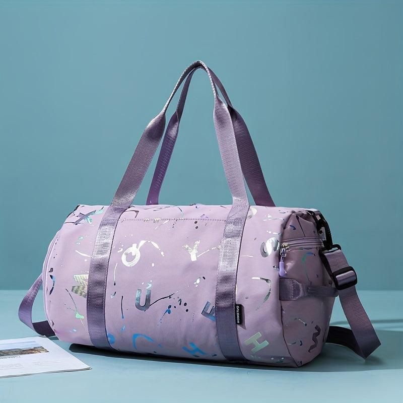 Holographic Letter Print Sports Gym Bag Large Travel Duffle Bag