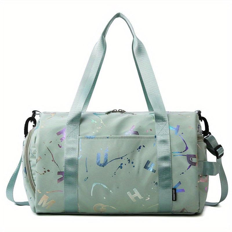 Holographic Letter Print Sports Gym Bag Large Travel Duffle Bag