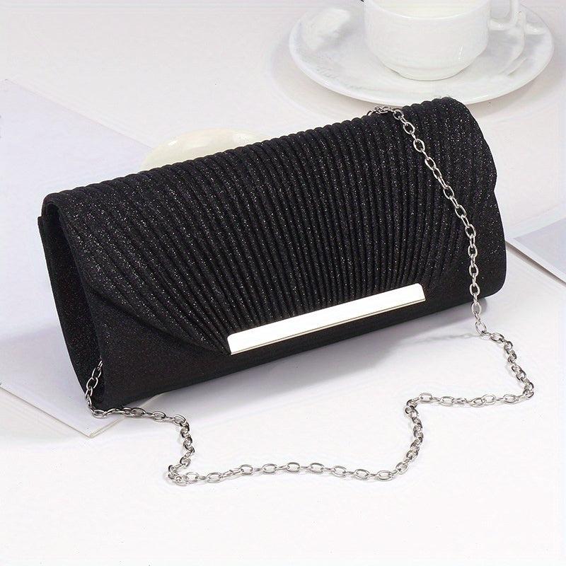 Glitter Shell Pattern Clutch Bag with Metal Chain - Party Crossbody Bag