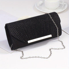 Glitter Shell Pattern Clutch Bag with Metal Chain - Party Crossbody Bag