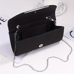 Glitter Shell Pattern Clutch Bag with Metal Chain - Party Crossbody Bag