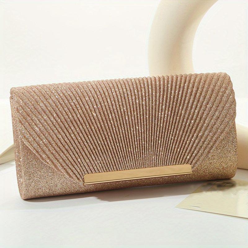 Glitter Shell Pattern Clutch Bag with Metal Chain - Party Crossbody Bag