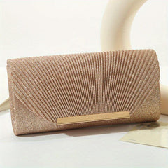 Glitter Shell Pattern Clutch Bag with Metal Chain - Party Crossbody Bag