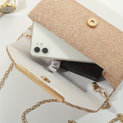 Glitter Shell Pattern Clutch Bag with Metal Chain - Party Crossbody Bag