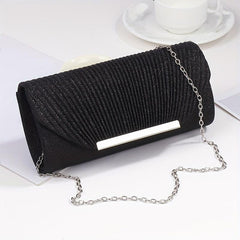 Glitter Shell Pattern Clutch Bag with Metal Chain - Party Crossbody Bag