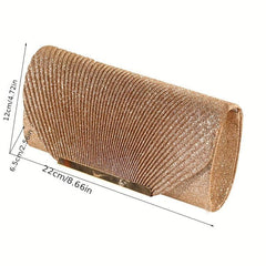 Glitter Shell Pattern Clutch Bag with Metal Chain - Party Crossbody Bag