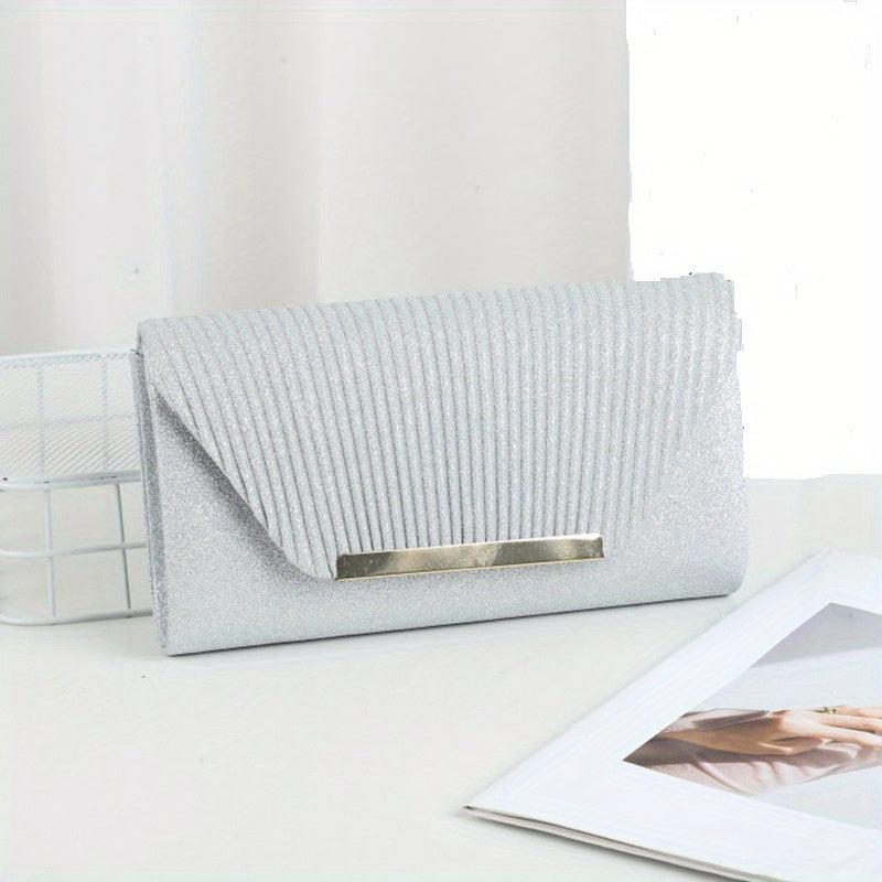 Glitter Shell Pattern Clutch Bag with Metal Chain - Party Crossbody Bag