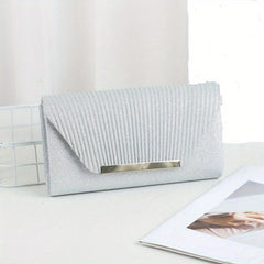 Glitter Shell Pattern Clutch Bag with Metal Chain - Party Crossbody Bag