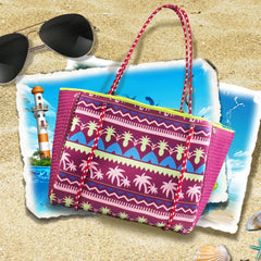 Stylish Beach Print Portable Handbag Large Capacity Snap Button Beach Bag