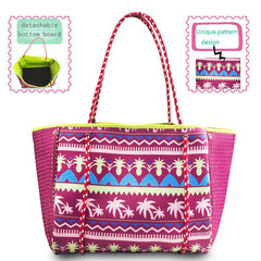 Stylish Beach Print Portable Handbag Large Capacity Snap Button Beach Bag