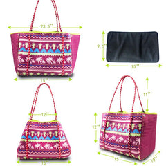 Stylish Beach Print Portable Handbag Large Capacity Snap Button Beach Bag