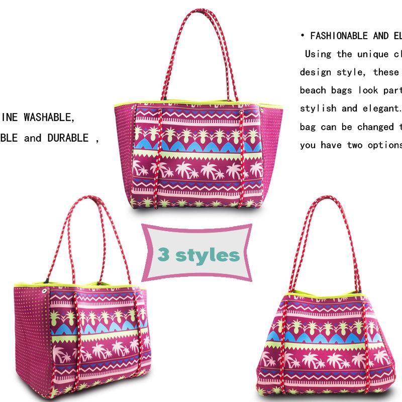 Stylish Beach Print Portable Handbag Large Capacity Snap Button Beach Bag