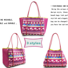Stylish Beach Print Portable Handbag Large Capacity Snap Button Beach Bag