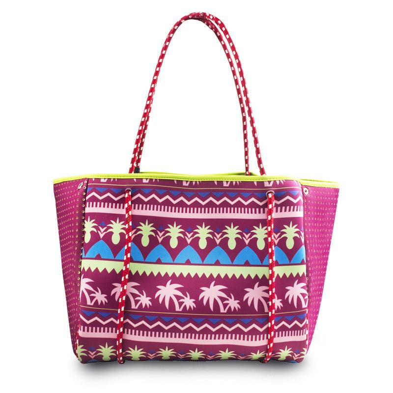 Stylish Beach Print Portable Handbag Large Capacity Snap Button Beach Bag