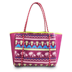 Stylish Beach Print Portable Handbag Large Capacity Snap Button Beach Bag
