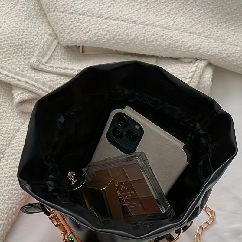 Square Bucket Mini Crossbody Bag Geometric Drawstring Purse