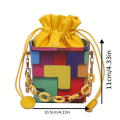 Square Bucket Mini Crossbody Bag Geometric Drawstring Purse
