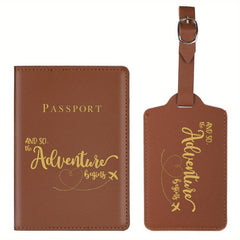 Letter Print Passport Holder And Luggage Tag Set, Travel Accessories