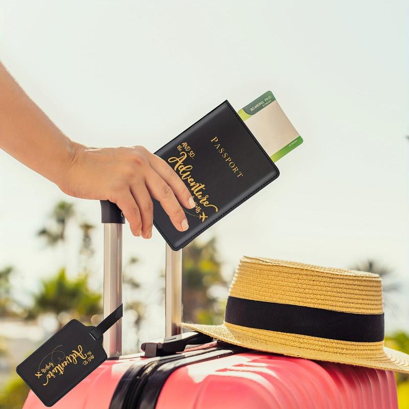 Letter Print Passport Holder And Luggage Tag Set, Travel Accessories