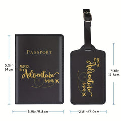 Letter Print Passport Holder And Luggage Tag Set, Travel Accessories