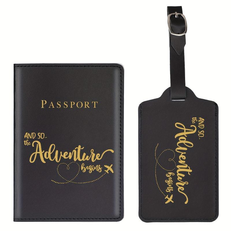 Letter Print Passport Holder And Luggage Tag Set, Travel Accessories
