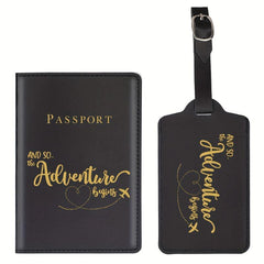 Letter Print Passport Holder And Luggage Tag Set, Travel Accessories