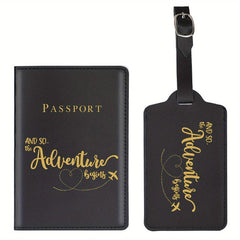 Letter Print Passport Holder And Luggage Tag Set, Travel Accessories